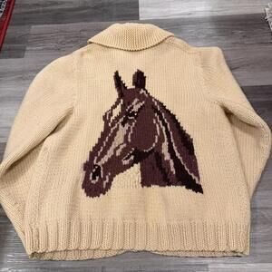 vintage horse head pattern colt cowichan sweatshirt 70s L
